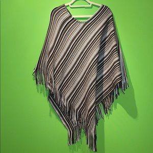 Striped with fringe poncho